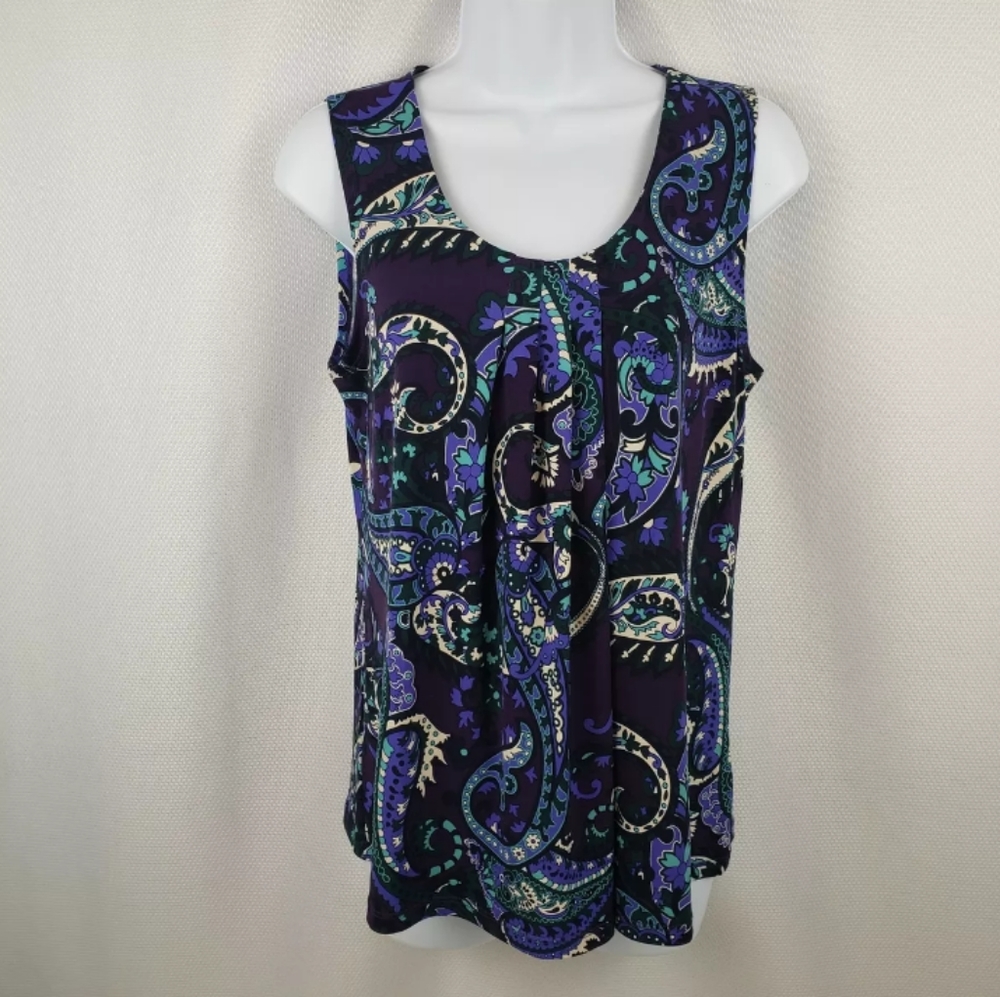 Anne Klein Sleeveless XS Purple Paisley